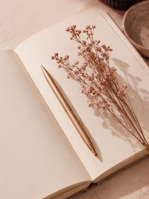 Cuaderno y flores